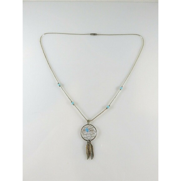 Liquid Silver Dream Weaver 18.5" Turquoise Necklace Sterling Silver - Picture 3 of 9